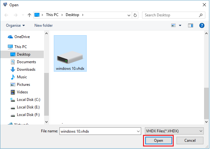 select VHDX files